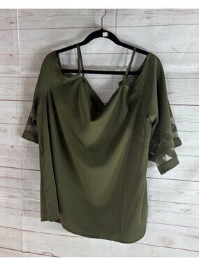 Jouica Womens Size 2XL Olive Green Cold Shoulder Blouse Flutter short Sleeve Top